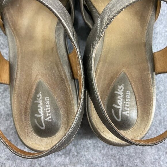 Clarks Artisan Lucena Pewter Leather Strappy Sandals Women's Size 9M - Picture 8 of 13